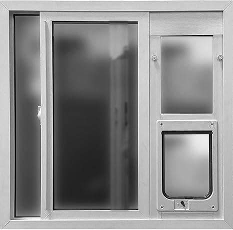 Ideal Pet Products Aluminum Vertical Sash Window Pet Door, Adjustable Sizes to Fit Window Heights from 32-1/2" to 35-1/8”, Chubby Kat 7-1/2” x 10-1/2” Flap Size