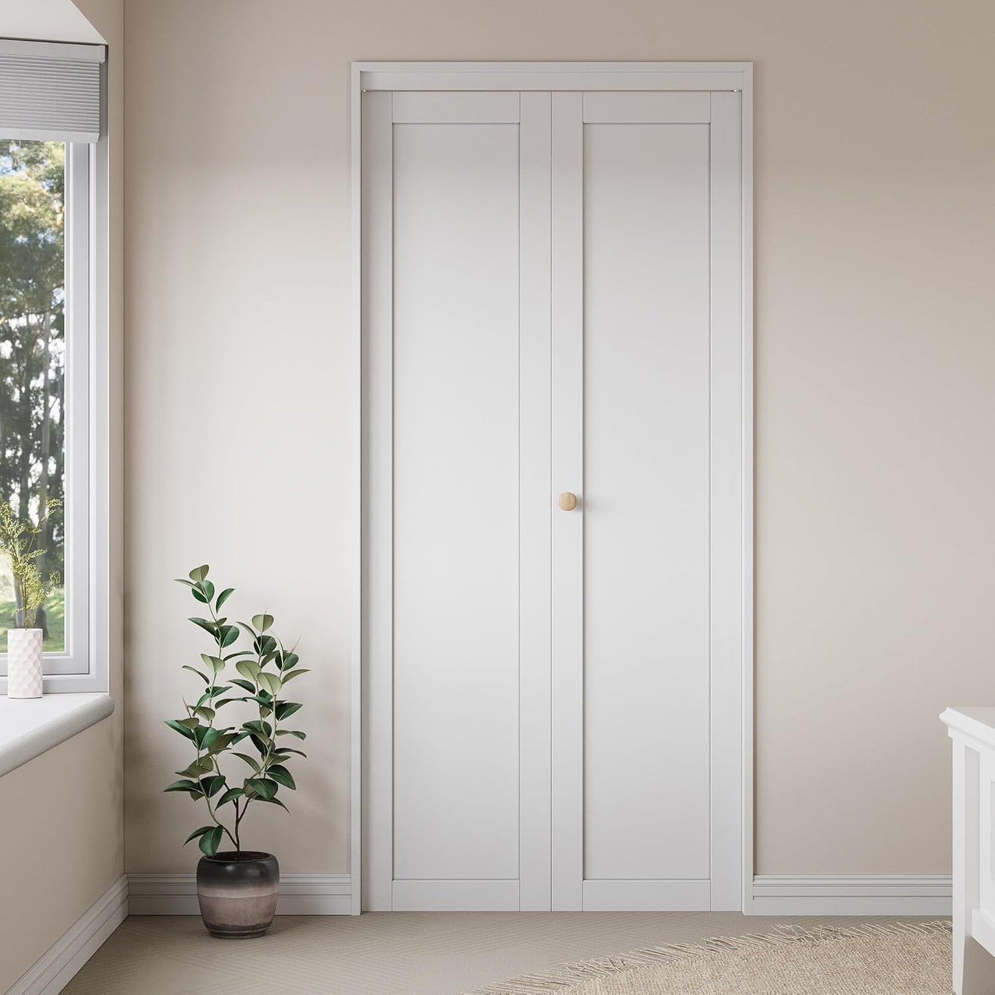 24" x 80" Paintable Bifold Closet Door, Solid Core Pre-Assembled Panels with Water-Resistant Triple-Layer Painting, Build Quality (Double 78.5" High Panels&Hardware&Fascia&Knob)
