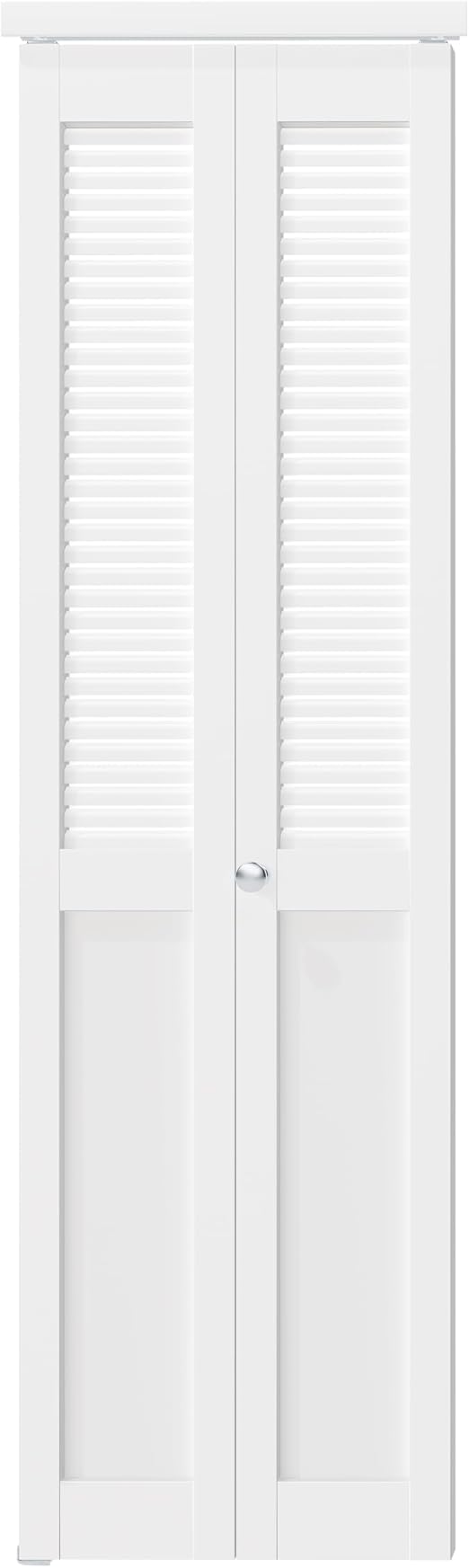 Louver Closet Door, Half-Panel Bi-Fold Doors for 24in×80in Opening, Finished Interior Door Slab, Folding Doors with Hardware, MDF&PVC, White