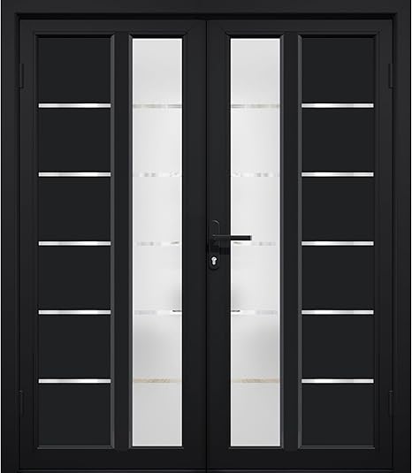 VDOMDOORS Front Exterior Prehung Metal-Plastic Double Doors/MANUX 8088 Matte Black / 72" x 80"