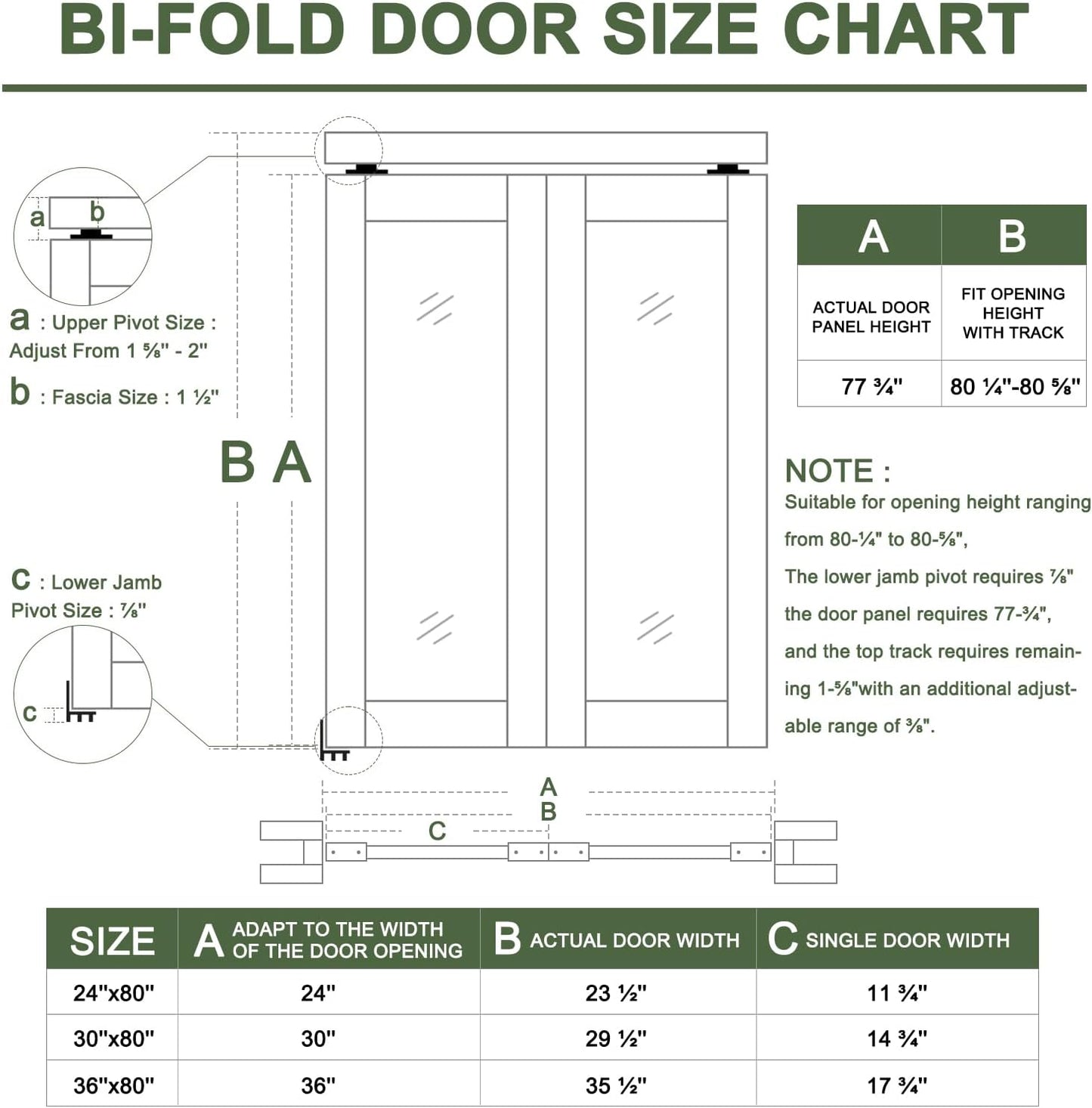 24" x 80" Paintable Bifold Closet Door, Solid Core Pre-Assembled Panels with Water-Resistant Triple-Layer Painting, Build Quality (Double 78.5" High Panels&Hardware&Fascia&Knob)