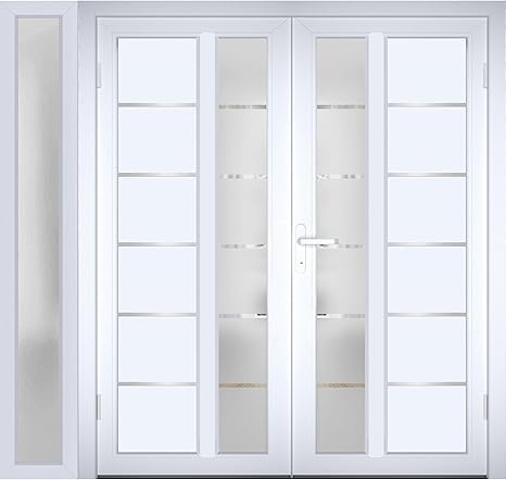VDOMDOORS Front Exterior Prehung Metal-Plastic Double Doors/MANUX 8088 White Silk/Sidelite Exterior Window / 88" x 80"