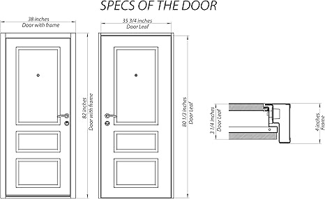 VDOMDOORS Front Exterior Prehung Steel Door 64 (36" + 2x14 Sidelite) x 80 Left-Hand Inswing/Deux 1105 Gray Graphite / 2 Side Exterior Windows