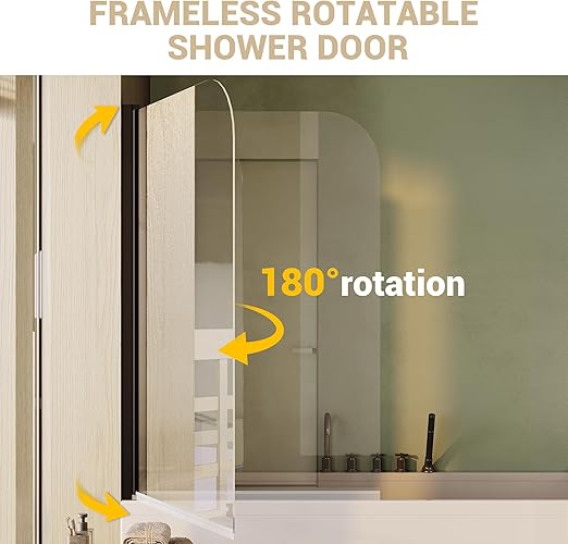 Frameless Pivot Half Shower Door for Bathtub, 1/4" (6mm) ANSI Certified Tempered Glass Panel, Can Be Installed On Left & Right Side (32x55inch)
