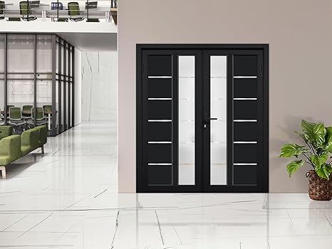 VDOMDOORS Front Exterior Prehung Metal-Plastic Double Doors/MANUX 8088 Matte Black / 72" x 80"