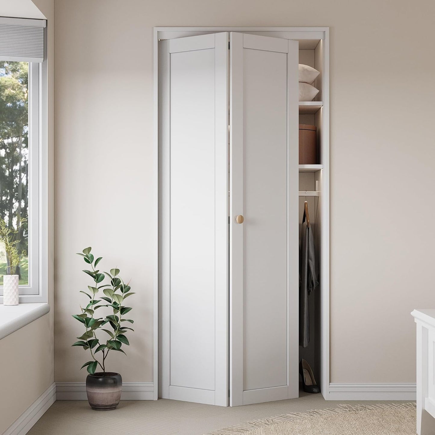 24" x 80" Paintable Bifold Closet Door, Solid Core Pre-Assembled Panels with Water-Resistant Triple-Layer Painting, Build Quality (Double 78.5" High Panels&Hardware&Fascia&Knob)