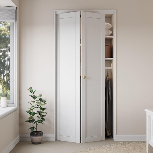 24" x 80" Paintable Bifold Closet Door, Solid Core Pre-Assembled Panels with Water-Resistant Triple-Layer Painting, Build Quality (Double 78.5" High Panels&Hardware&Fascia&Knob)