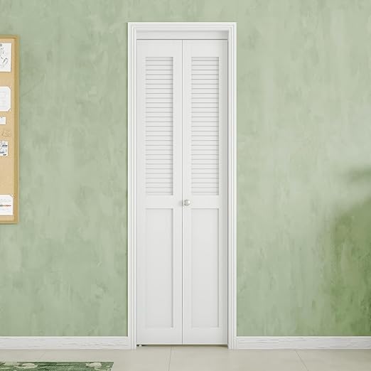 Louver Closet Door, Half-Panel Bi-Fold Doors for 24in×80in Opening, Finished Interior Door Slab, Folding Doors with Hardware, MDF&PVC, White