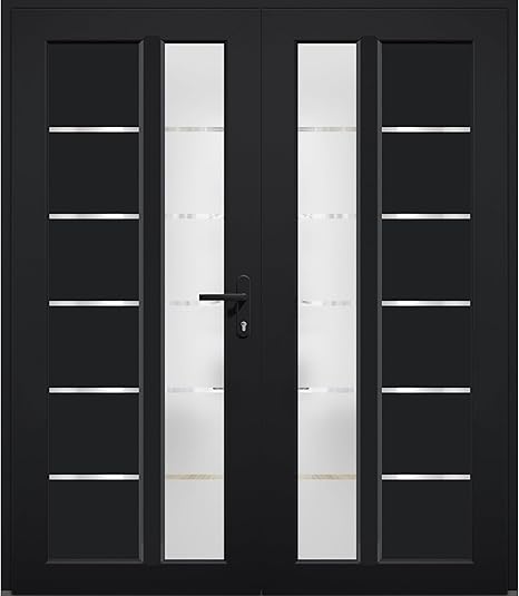 VDOMDOORS Front Exterior Prehung Metal-Plastic Double Doors/MANUX 8088 Matte Black / 72" x 80"