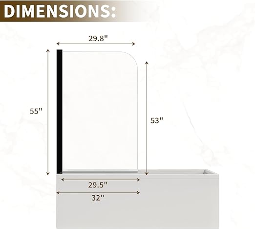 Frameless Pivot Half Shower Door for Bathtub, 1/4" (6mm) ANSI Certified Tempered Glass Panel, Can Be Installed On Left & Right Side (32x55inch)
