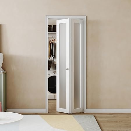 BARNER HOME Closet Doors, Single Frosted Glass Panel Bi-Fold Door, Multifold Interior Door, Folding Doors with Hardware Kits for 30''Opening