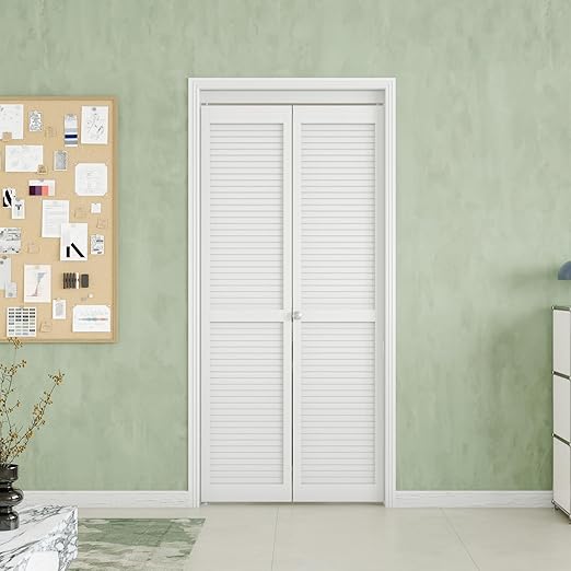 Louver Closet Door, Bi-Fold Doors for 36in×80in Opening,Finished Interior Door Slab,Folding Doors with Hardware,MDF&PVC,White