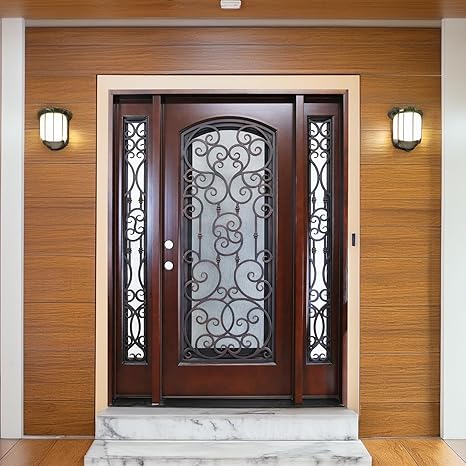 Classic Exterior Composite Door FRR02C OPENABLE Window. (Dark Walnut, RH W60*H80)